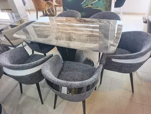 Luxury Marble Top Dining Table and 6 Fabric Chairs