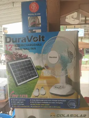 Solar Rechargeable Table/Wall Fan With Panel and Two Bulbs