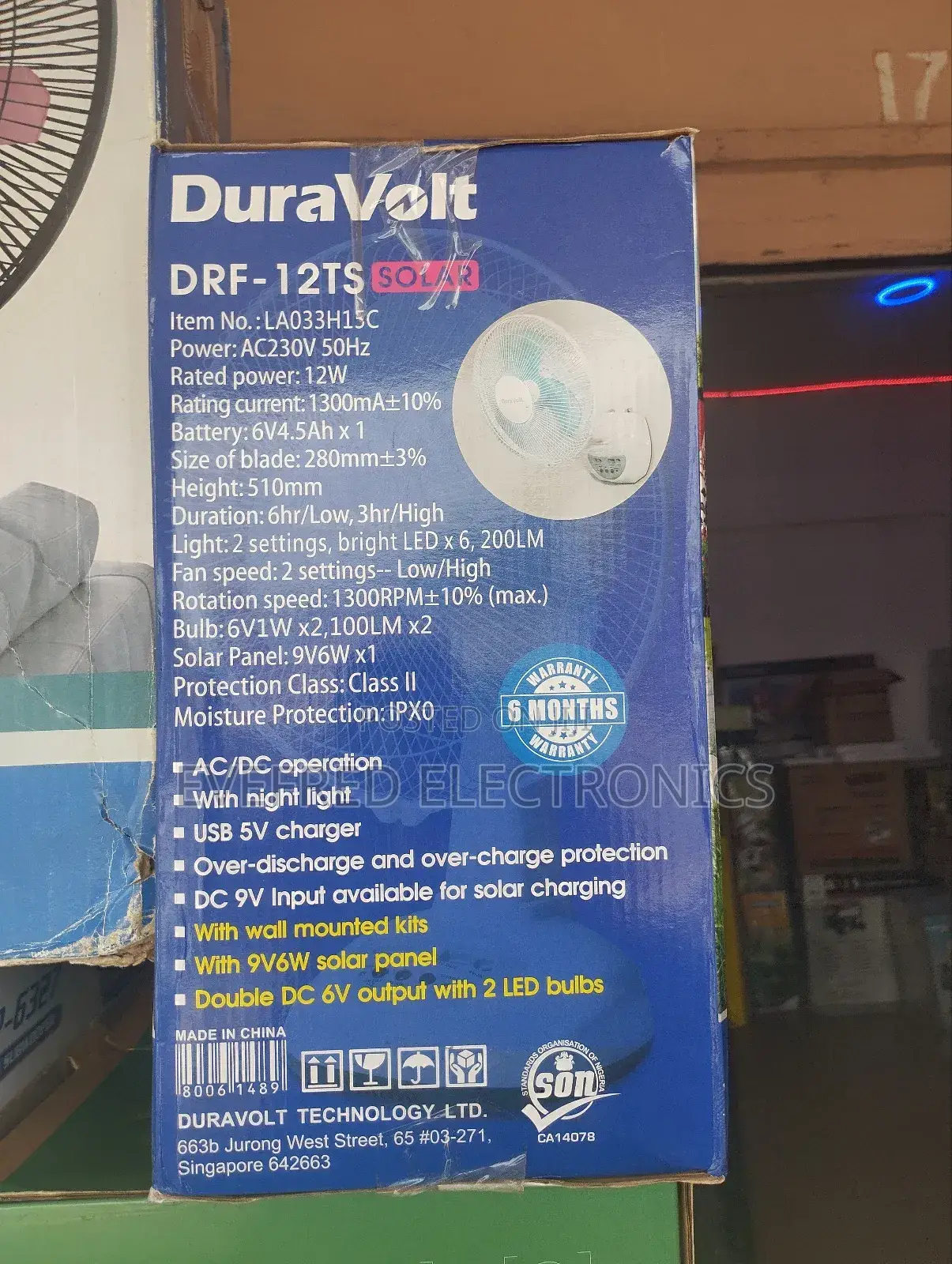 Solar Rechargeable Table/Wall Fan With Panel and Two Bulbs