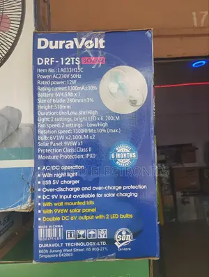 Solar Rechargeable Table/Wall Fan With Panel and Two Bulbs