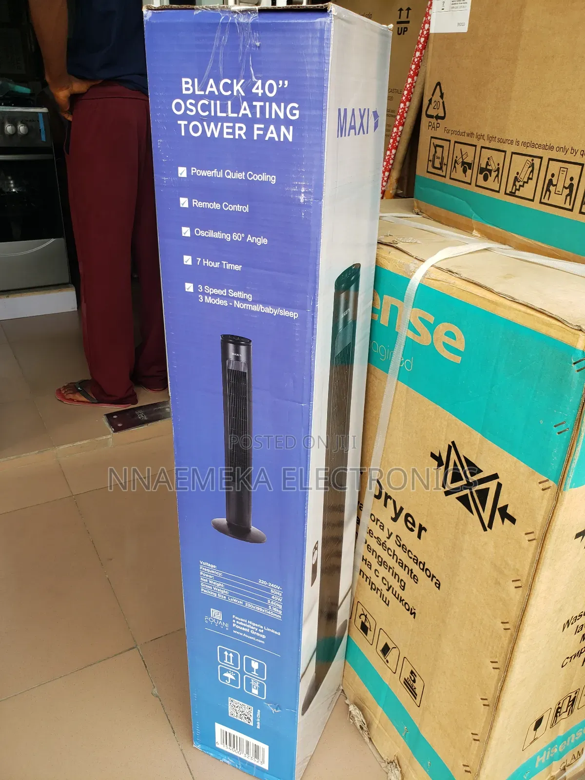 Maxi Black 40" Oscillating Tower Bladless Fan