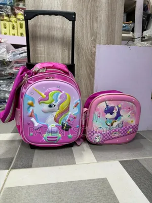 3d Pink School Backpack With Wheels and Embossed Design
