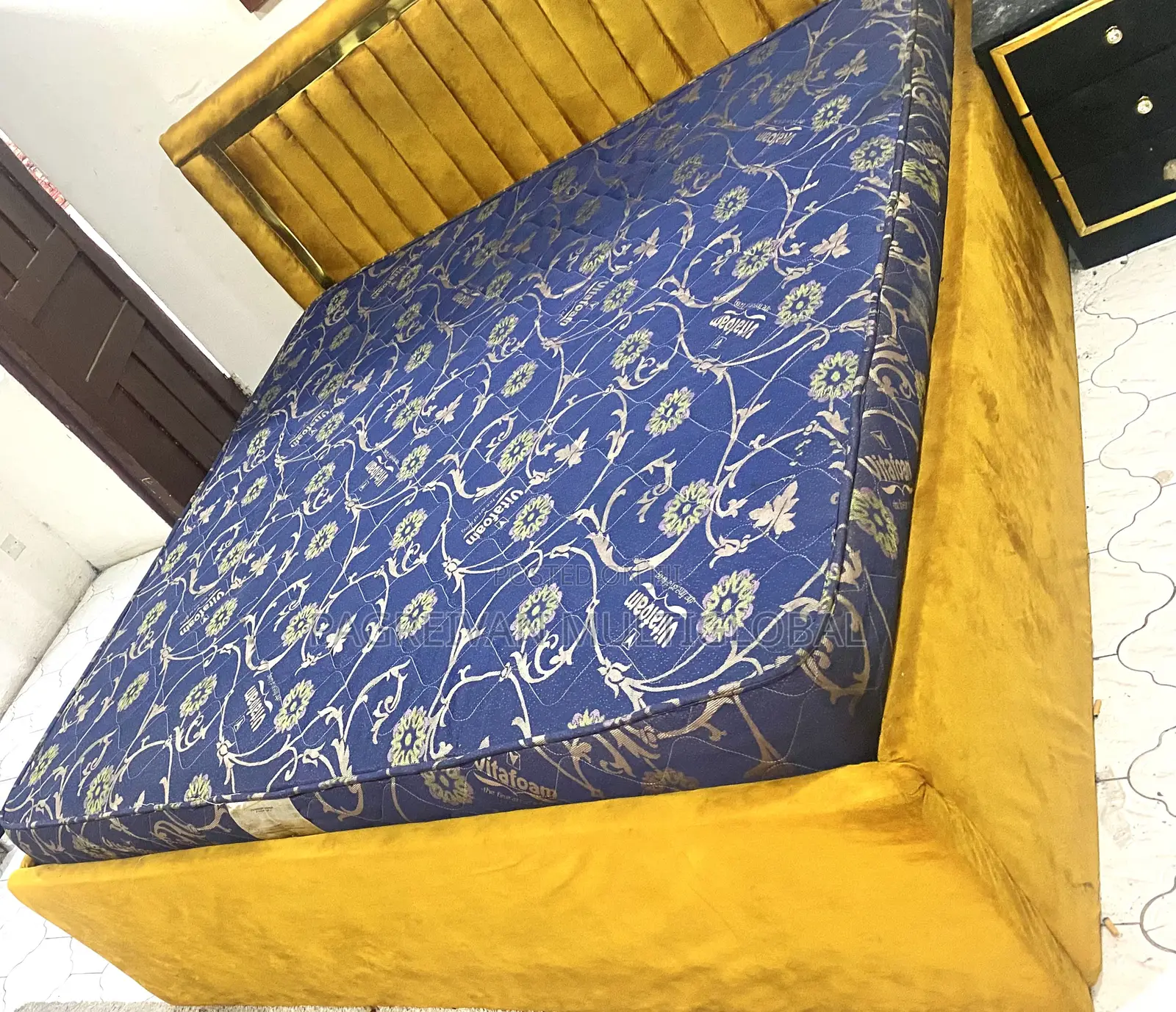 6 by 6 Bed Frame + Side Stool, Leg Rest and Pillows