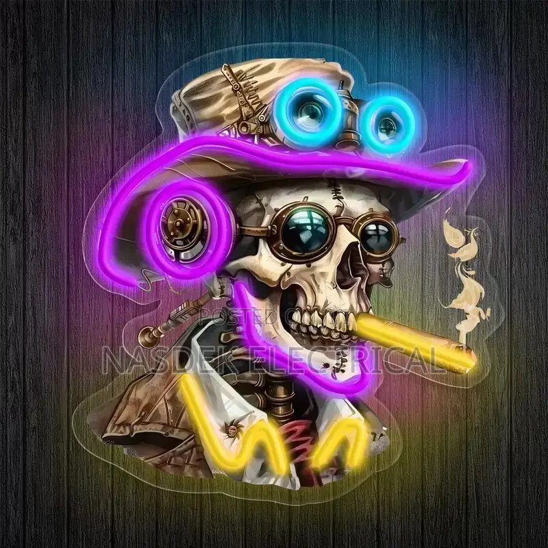 Smoking Skeleton Neon Frame
