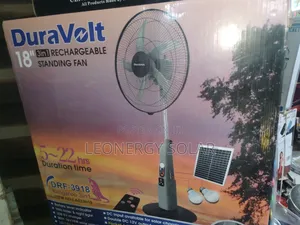 Duravolt 18-Inch 4in1 Rechargeable Solar Standing Fan