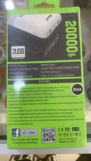 Omni 20000mah Power Bank (2 Usb Output, 74w)