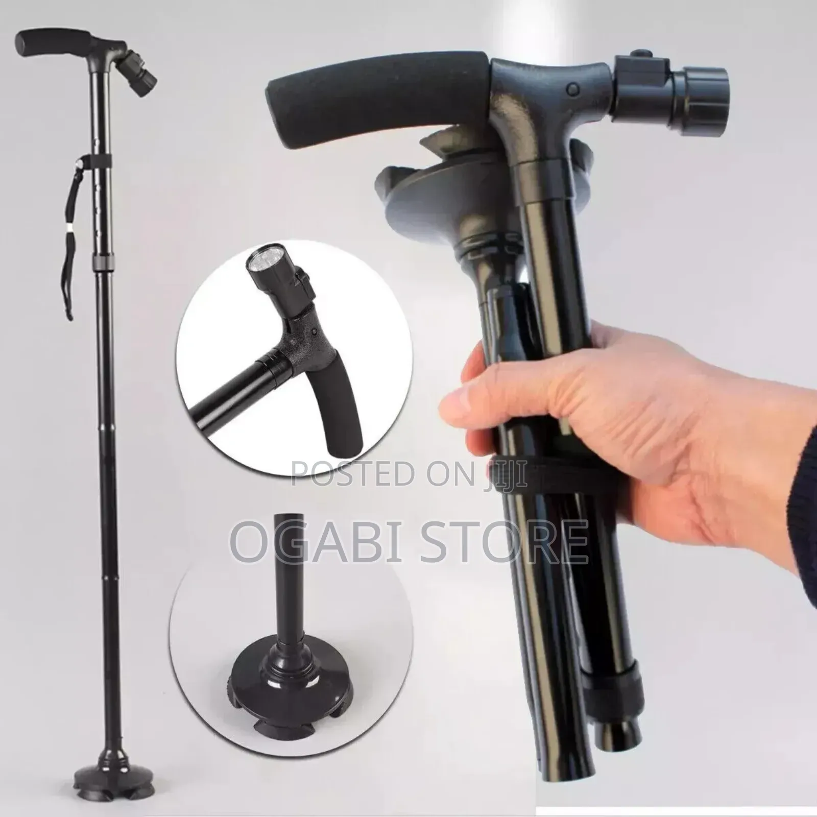 Adjustable Walking Stick With Led Light 4-Point Base