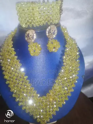 Yellow Necklace Bead With Earrings and Bangles Full Set