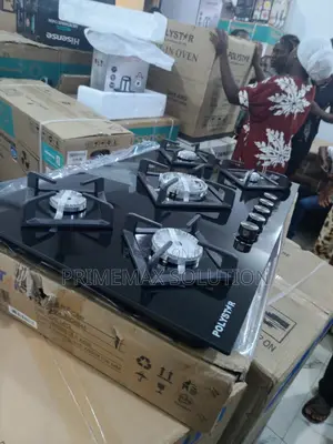 Elite Polystar 5 Gas Burner Inbuilt Hob – Black Glass Cast Iron