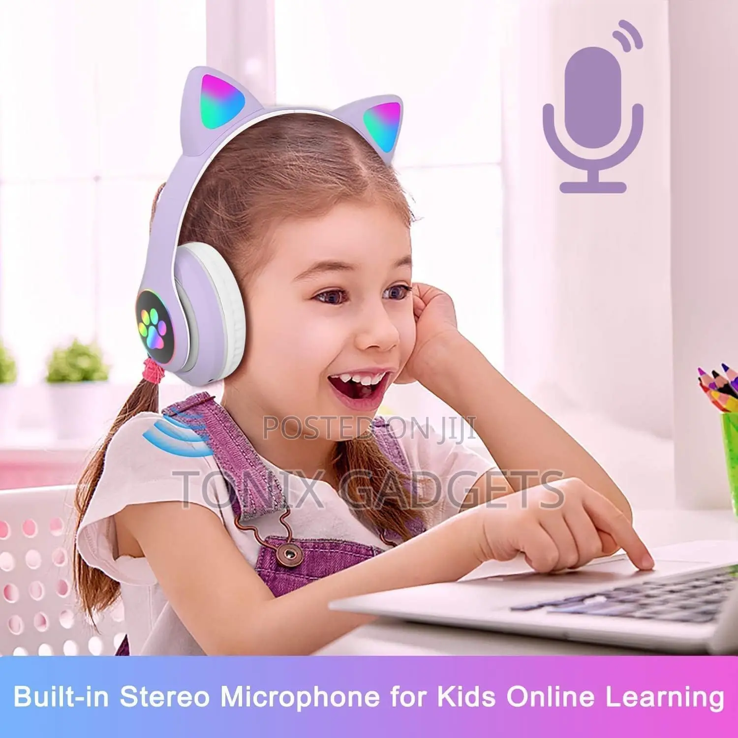 Wireless Cat Headset With RGB Light (Purple)