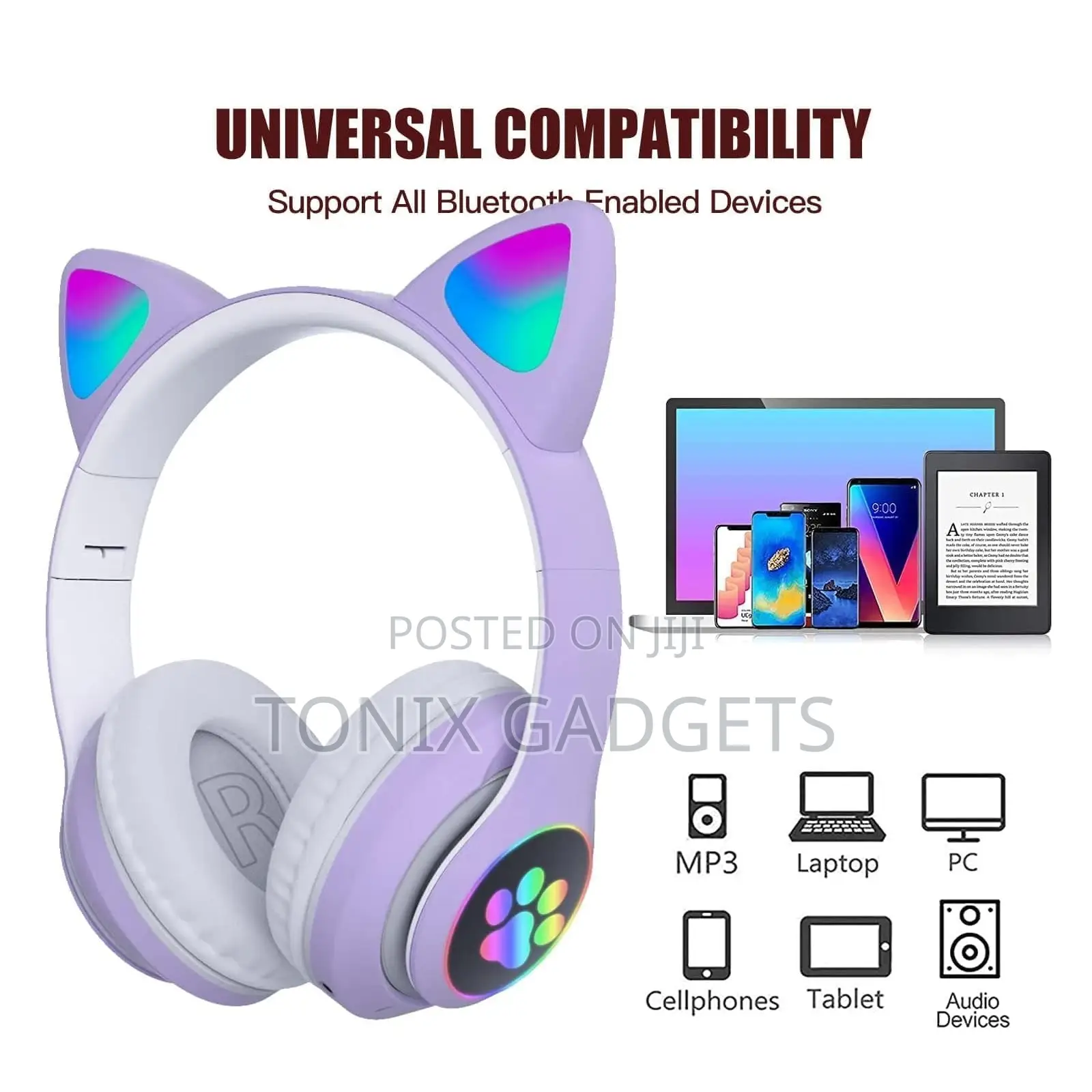 Wireless Cat Headset With RGB Light (Purple)