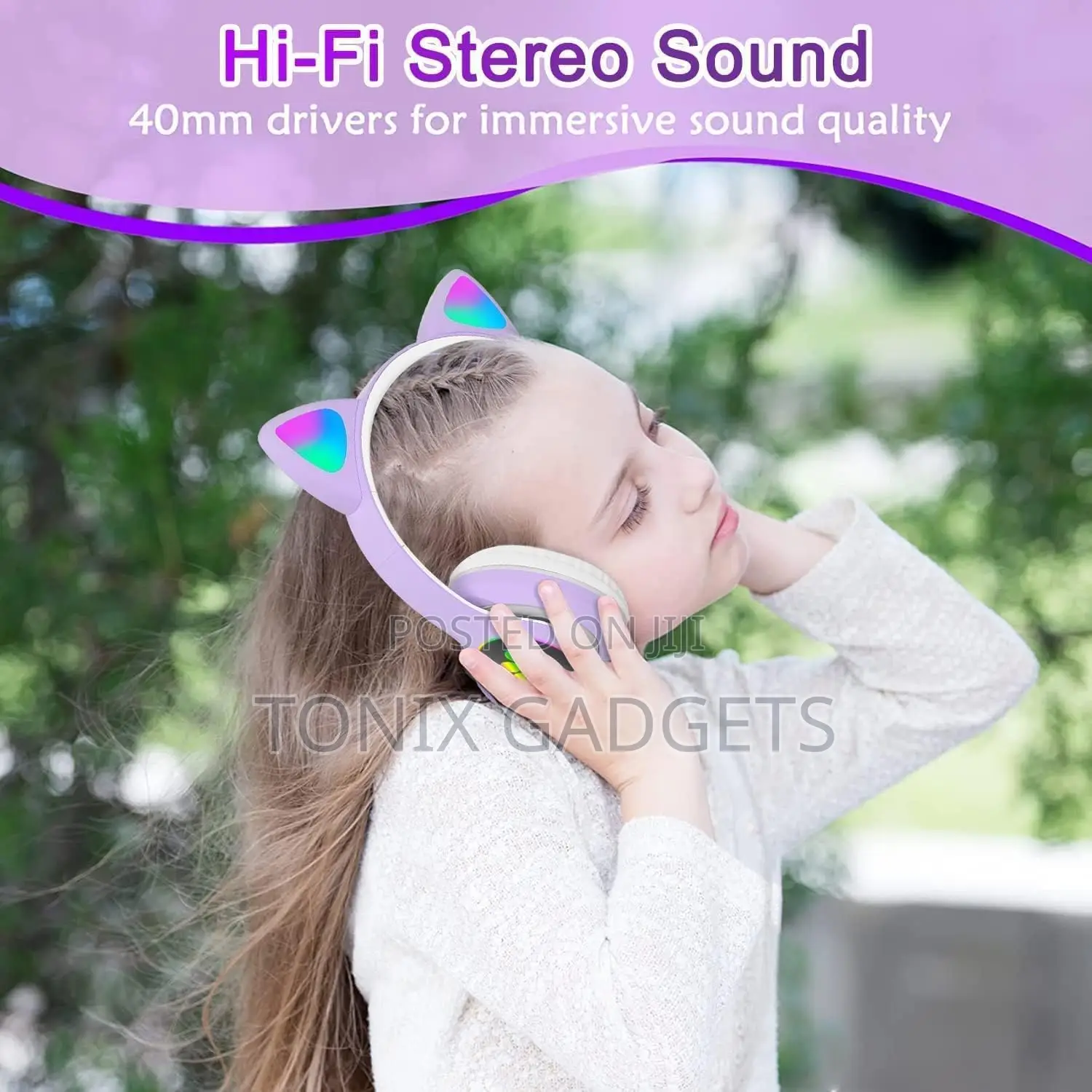 Wireless Cat Headset With RGB Light (Purple)