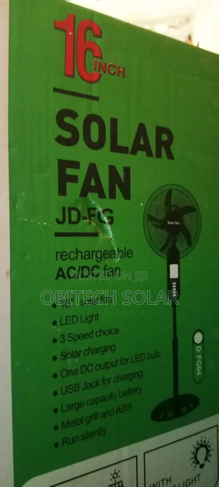 16inch Solar Fan Rechargeable Ac/Dc
