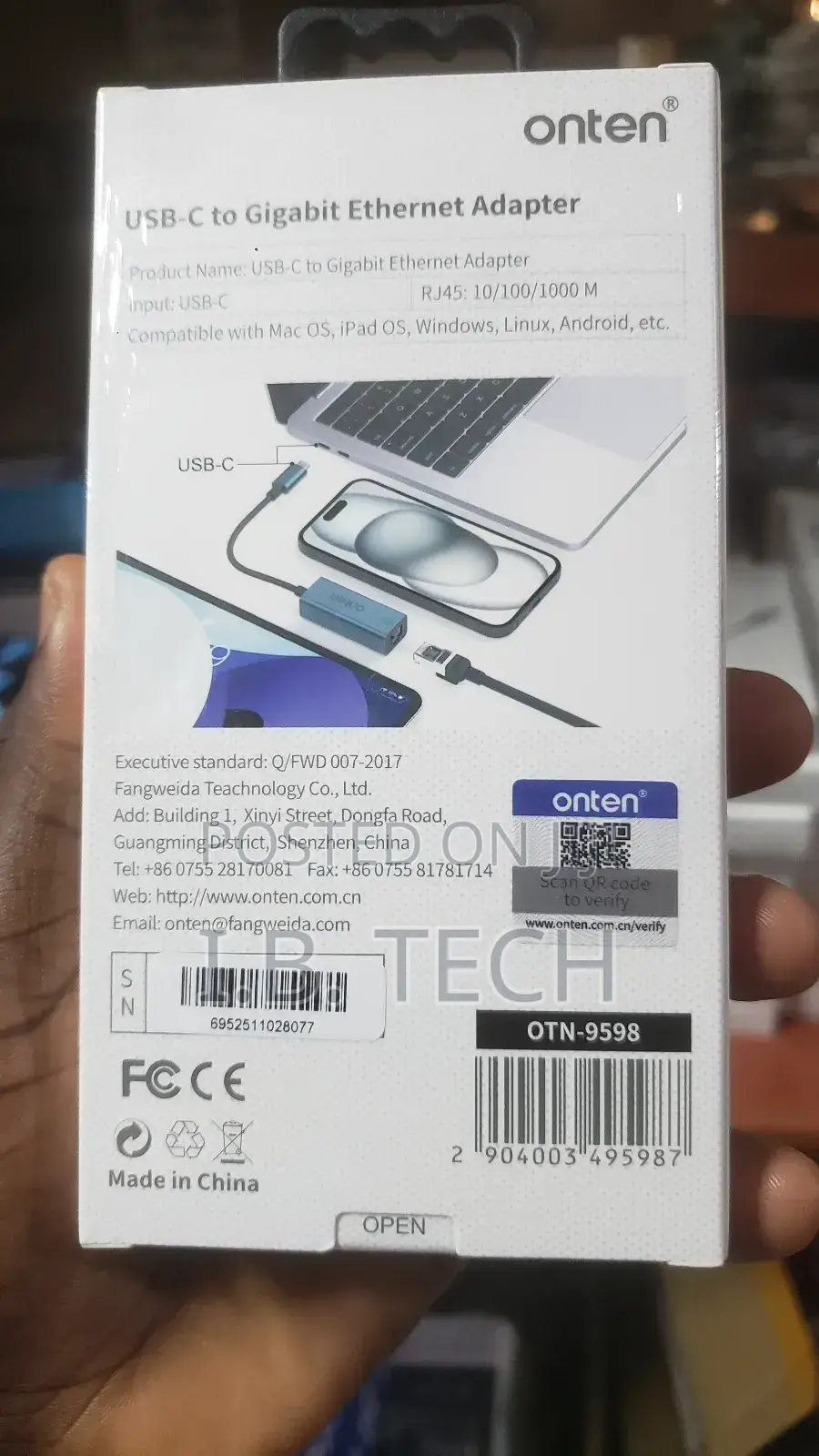 Onten USB-C to Gigabit Ethenet Adapter RJ45 1000m