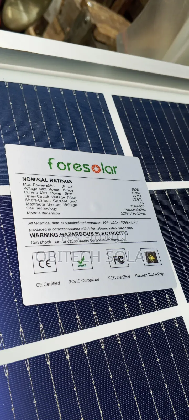 600watt 144cell Fore Solar Panel