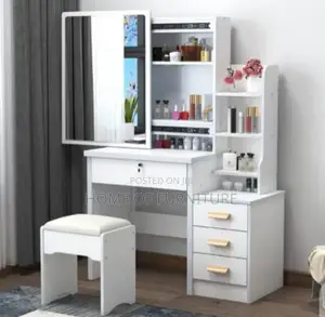 Complete Bedroom Dressing Set – Stool + Makeup Mirror + 3-Drawer Desk