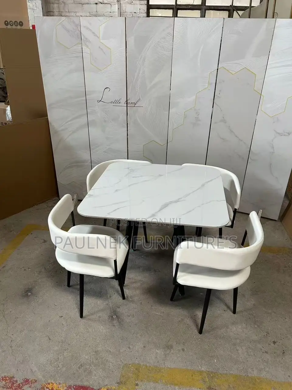 Compact Luxury Dining Set – Marble Top Square Table