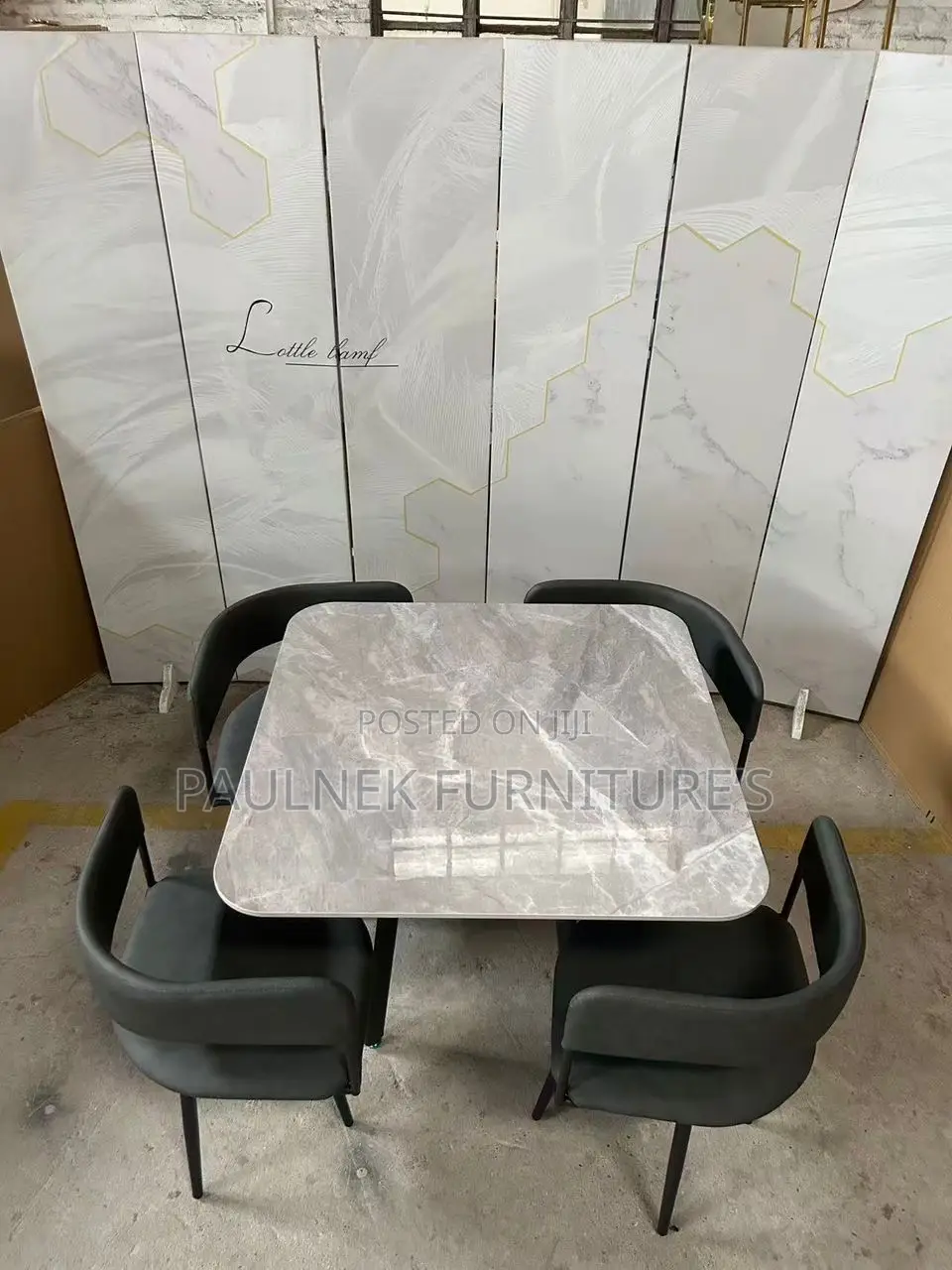 Compact Luxury Dining Set – Marble Top Square Table