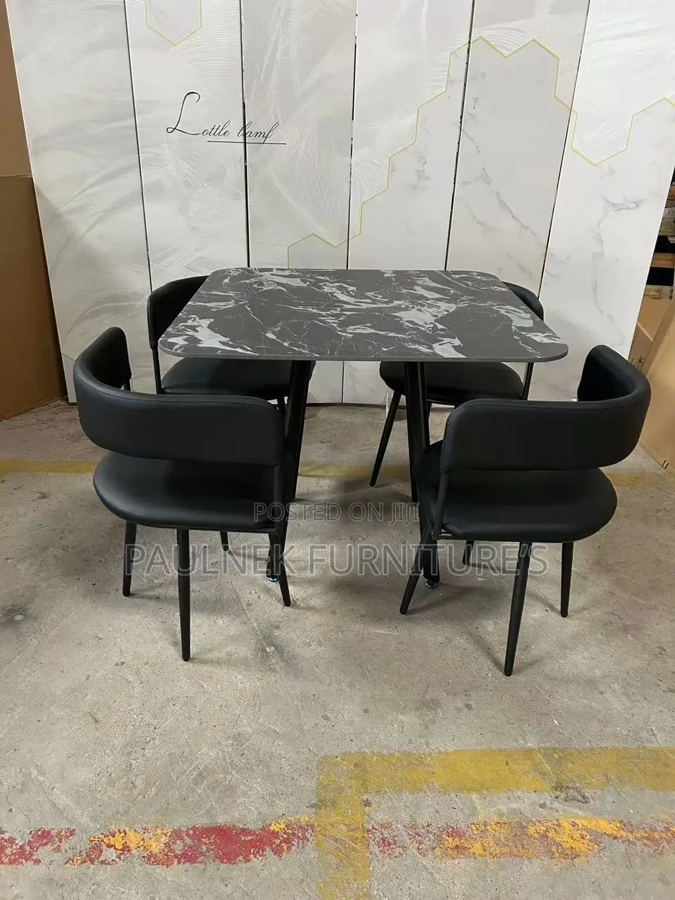 Compact Luxury Dining Set – Marble Top Square Table
