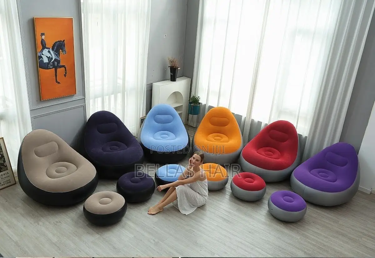 Plain Inflatable Sofa With Footrest