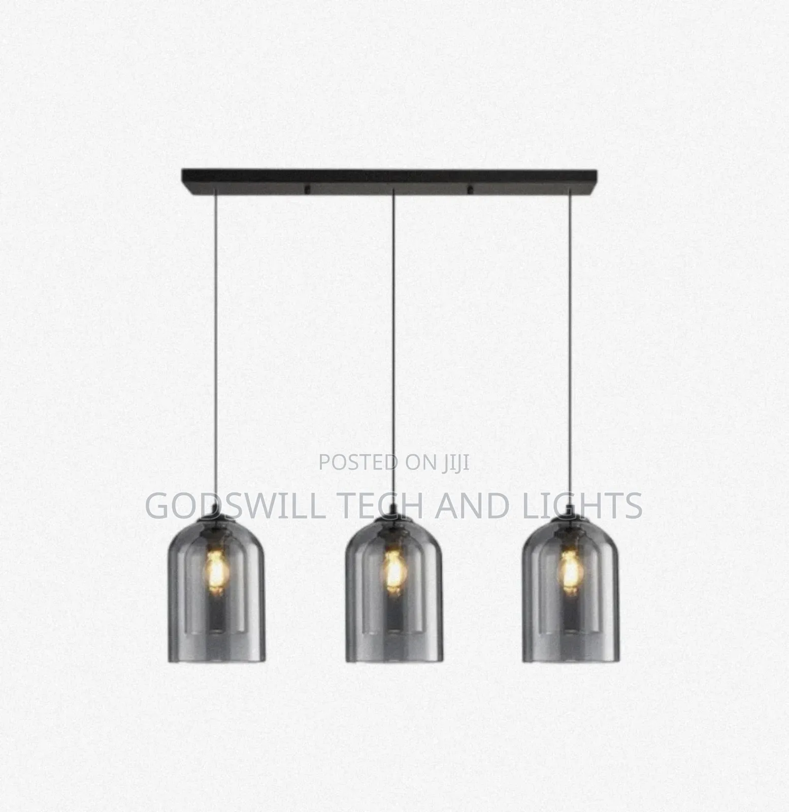3-Heads Smoky Glass Pendant Ceiling Light
