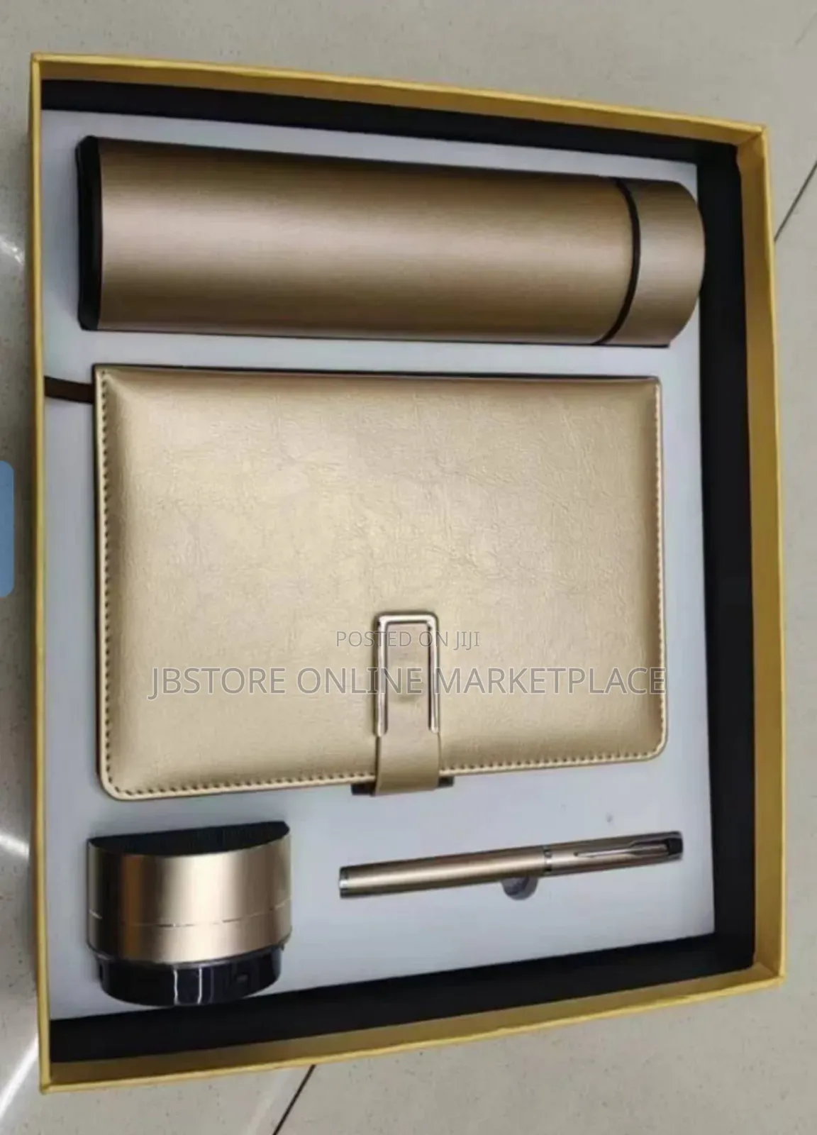 4 in 1 Gift Set Flask, Pen, Journal Book, Mp3 Bluetooth Speaker