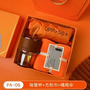 3in1 Orange Gift Set Souvenir,Corporate Package,Glass Cup,Flash,Towel