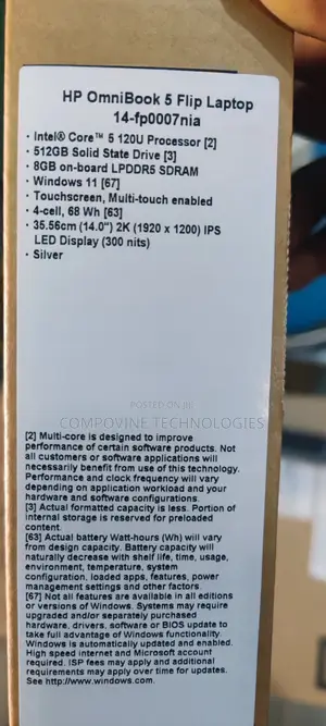 New Laptop HP OmniBook 5 Flip 8GB Intel Core 5 SSD 512GB