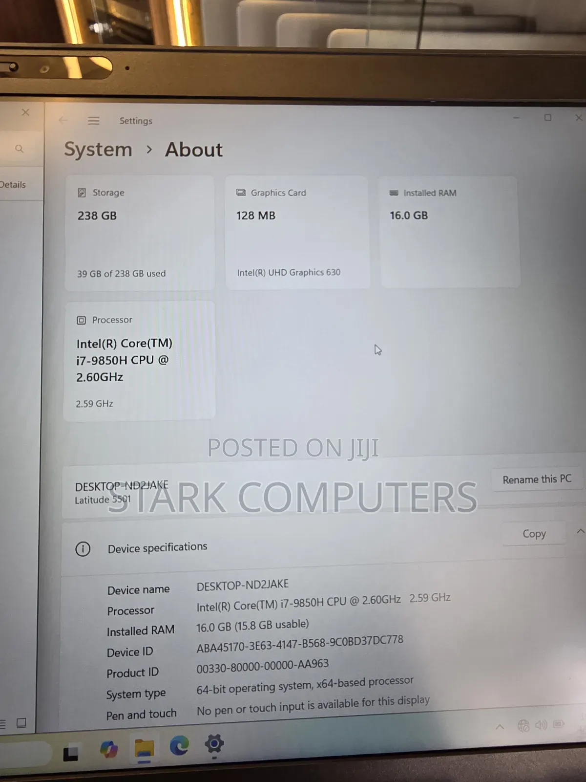 Laptop Dell Latitude 5501 16GB Intel Core i7 SSD 256GB