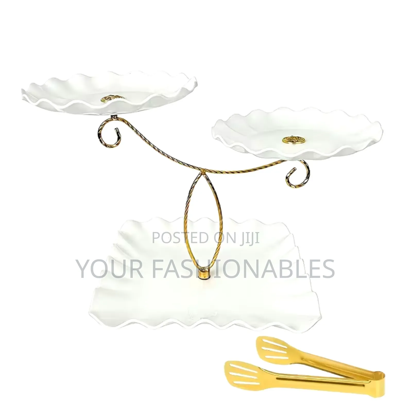 White 3 Tier Stand With Gold Tong