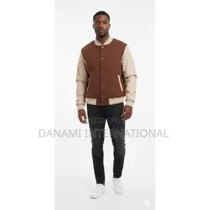 Danami Varsity Bomber Jacket- Chocolate Brown Beige