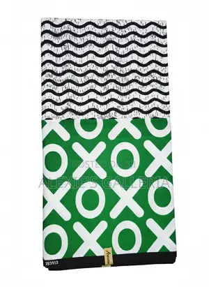 Modern Xo Print Ankara Fabric – Black, White Green - 6 Yards