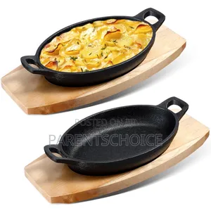 Mini Cast Iron Oval Eared Dish With Wood Base 150x100mm