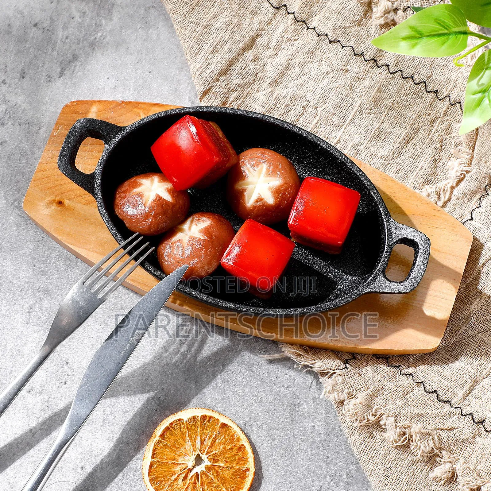 Mini Cast Iron Oval Eared Dish With Wood Base 150x100mm