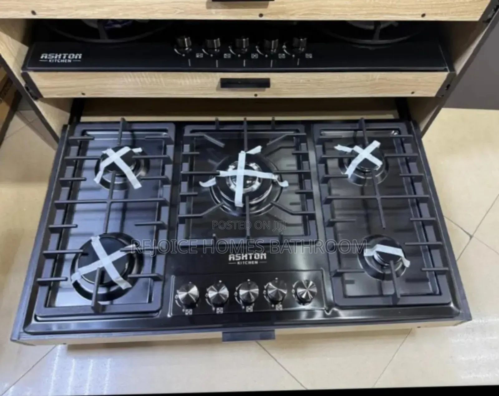 5 Burner Black Glass Gas Hob With Battery Cast Iron Grates