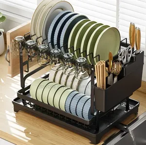 2-Tier Metal Dish Drying Rack Designed to Organize and Dry Kitchenware