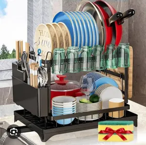 2-Tier Metal Dish Drying Rack Designed to Organize and Dry Kitchenware