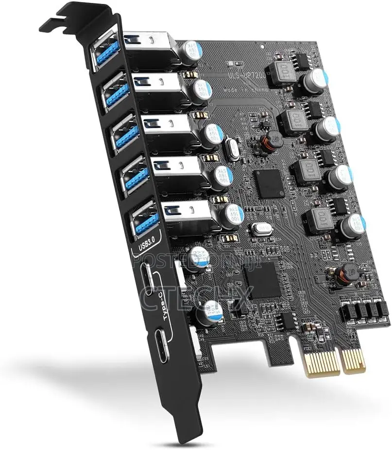 7-Port Pcie Usb 3.0 Expansion Card (5x Type-A, 2x Type-C) Win Mac Os