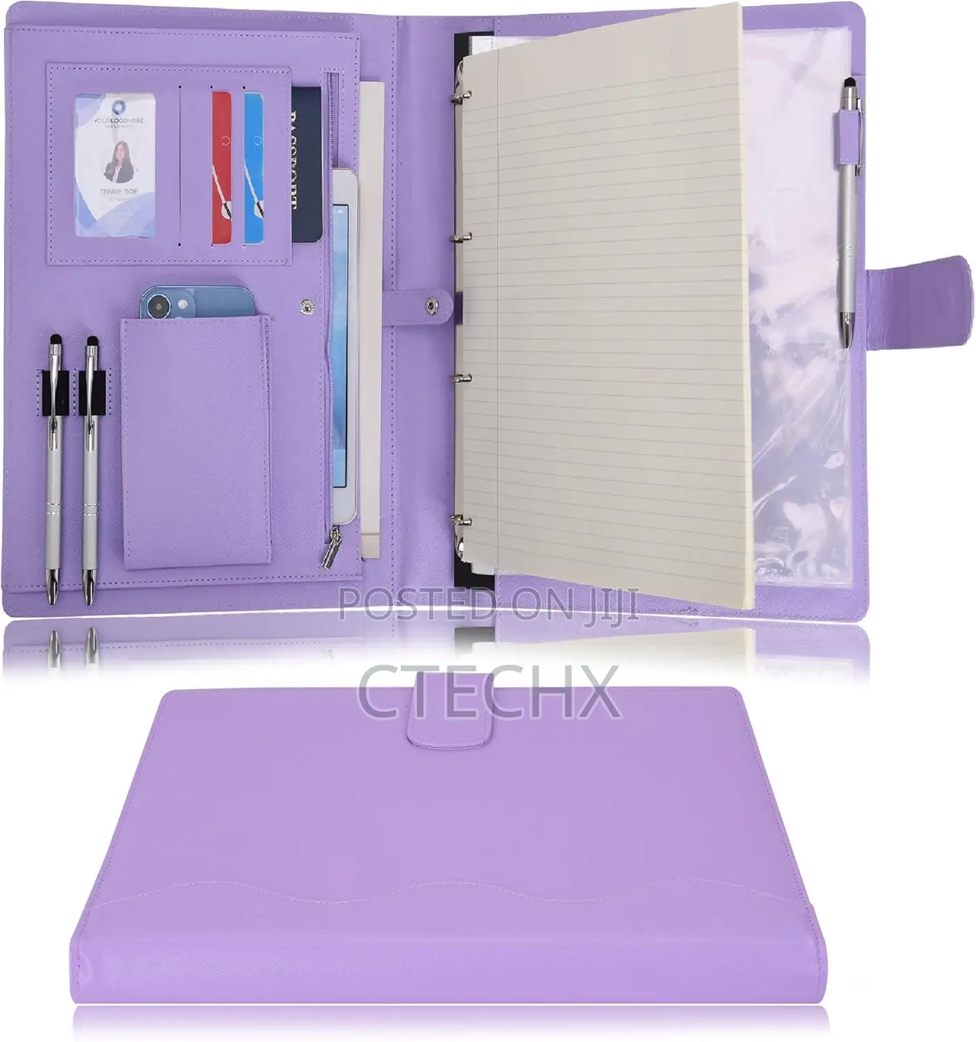A4 Pu Leather 4 Ring Holder Writing Portfolio Multi Document Case