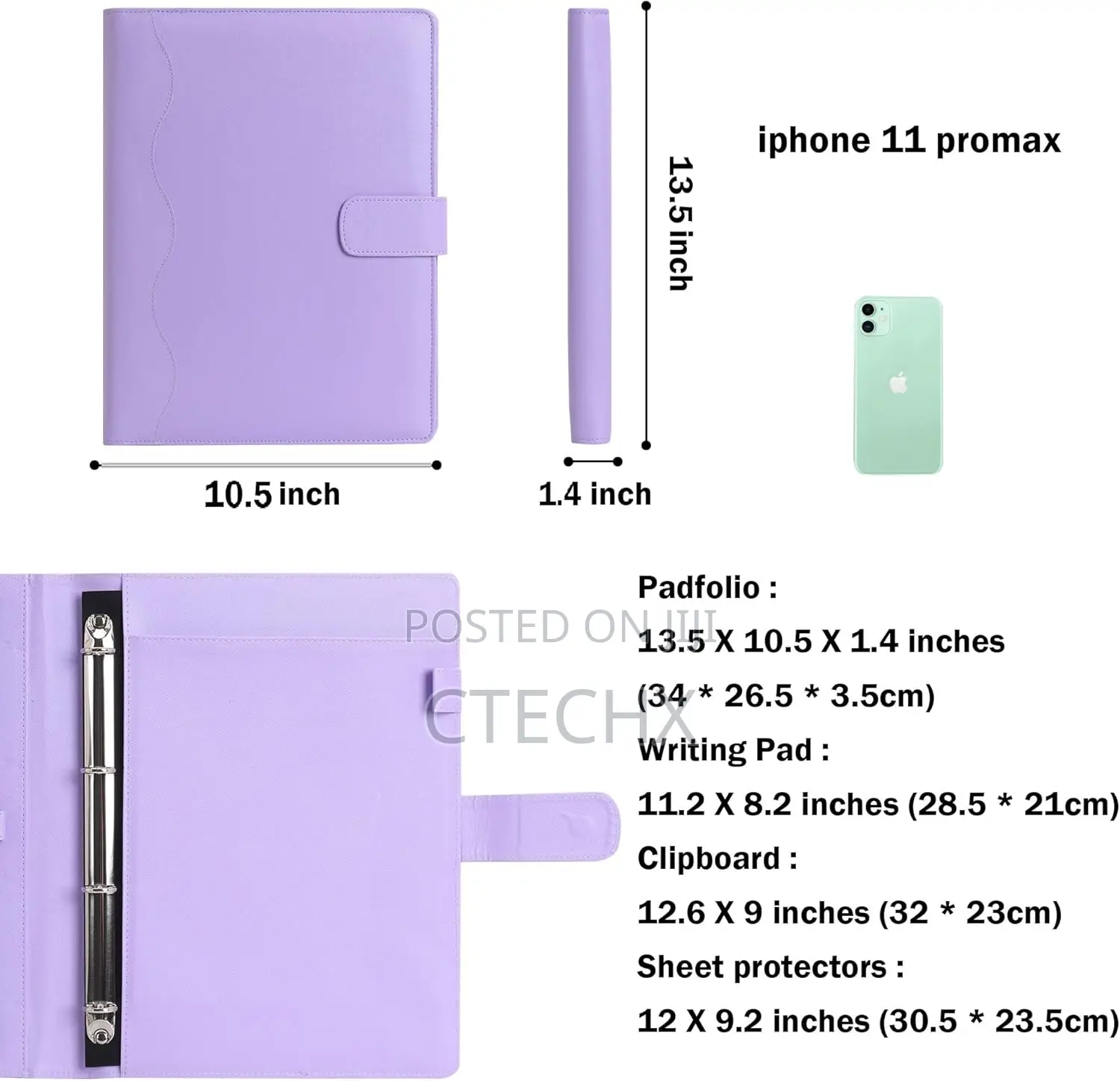 A4 Pu Leather 4 Ring Holder Writing Portfolio Multi Document Case