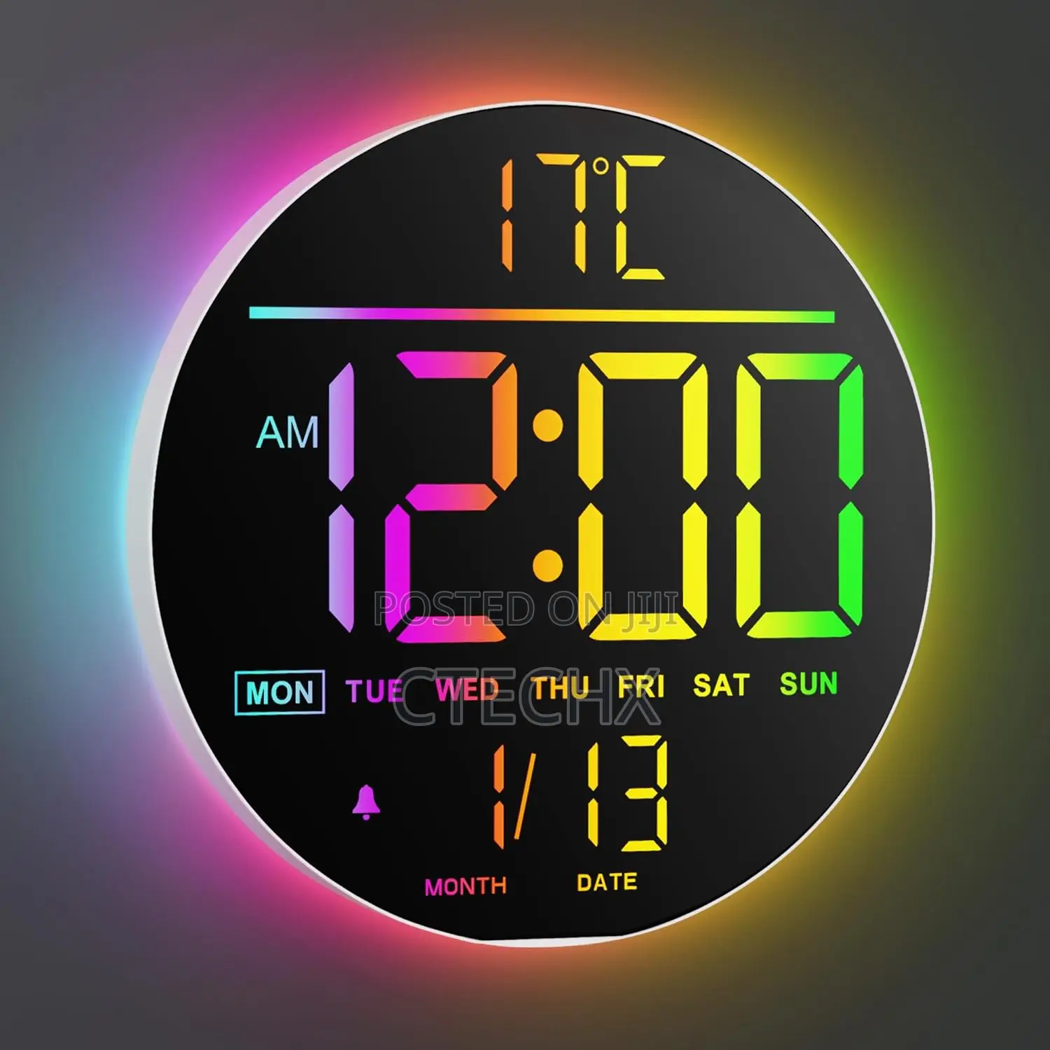 Maxstar Large Digital Wall Clock With Timer, Temp. , Date, Multicolor