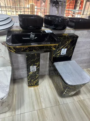 England Luxury Black & Gold Marble Bathroom Set – Sink & Toilet