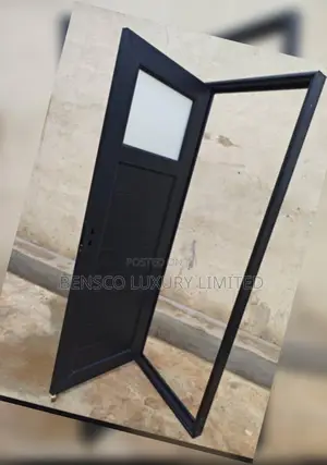 Modern Black Waterproof PVC Bathroom Door With Frosted Glass