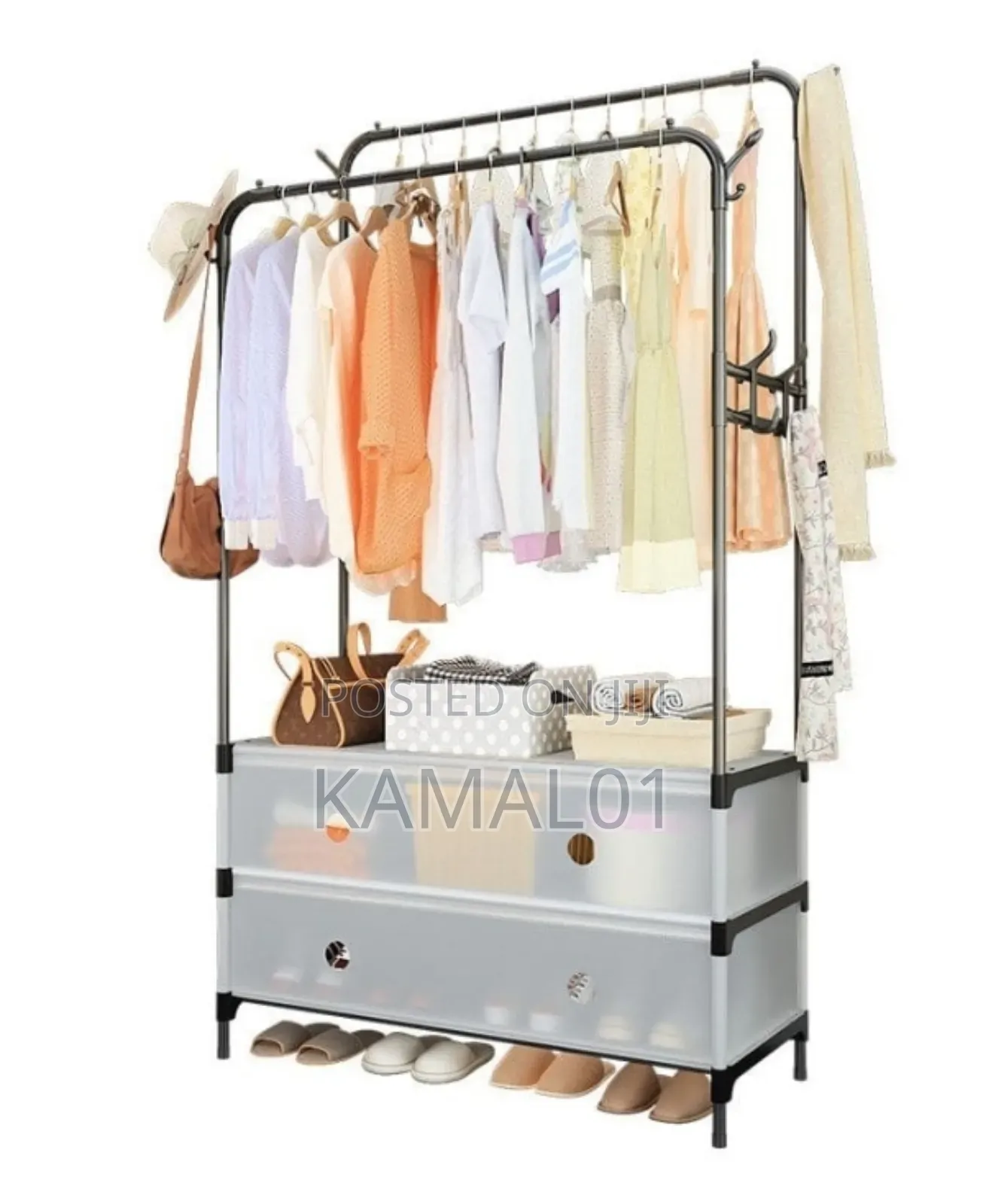 Double Rod Clothes Rack With Shoe Storage
