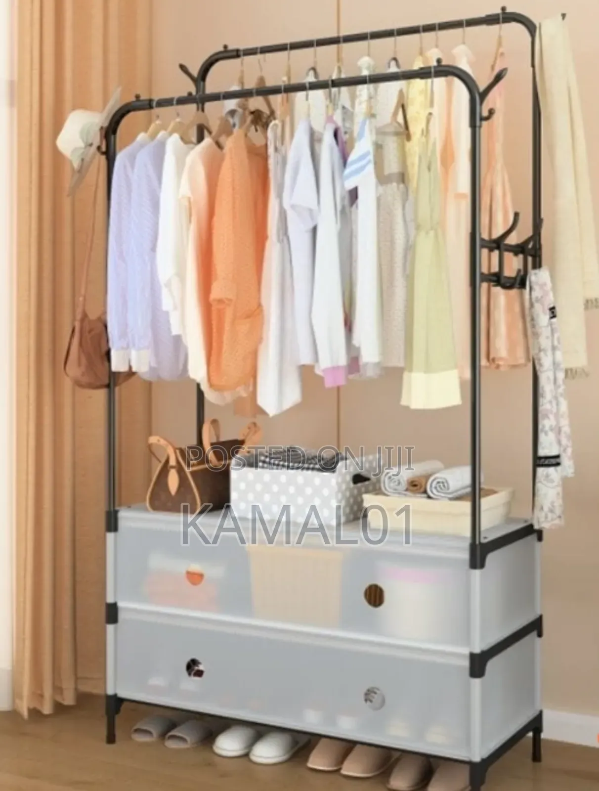 Double Rod Clothes Rack With Shoe Storage