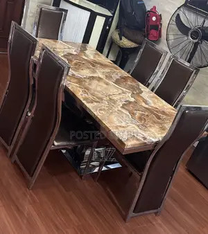 Large Sized Marble Top 6 Seater Dining Table Set