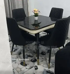 Black Dining Set – 4 Chairs + Centre Table – Modern Kitchen Furniture