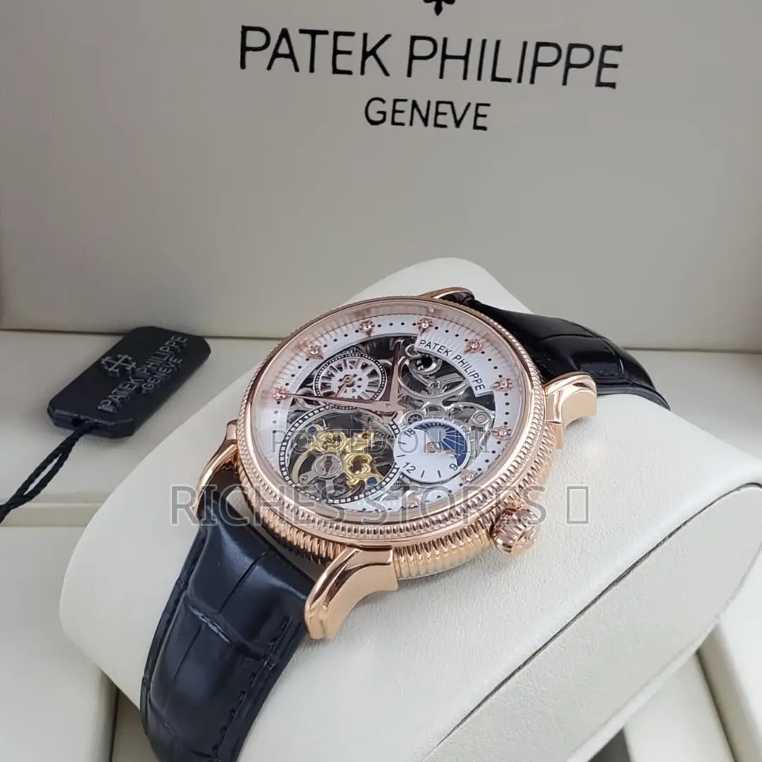Automatic Skeletonized Patek Philippe Leather Watch for Men