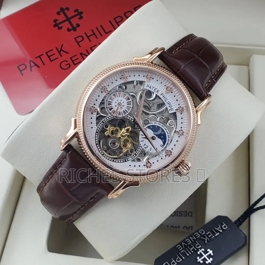 Automatic Skeletonized Patek Philippe Leather Watch for Men