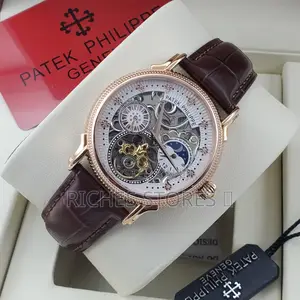 Automatic Skeletonized Patek Philippe Leather Watch for Men
